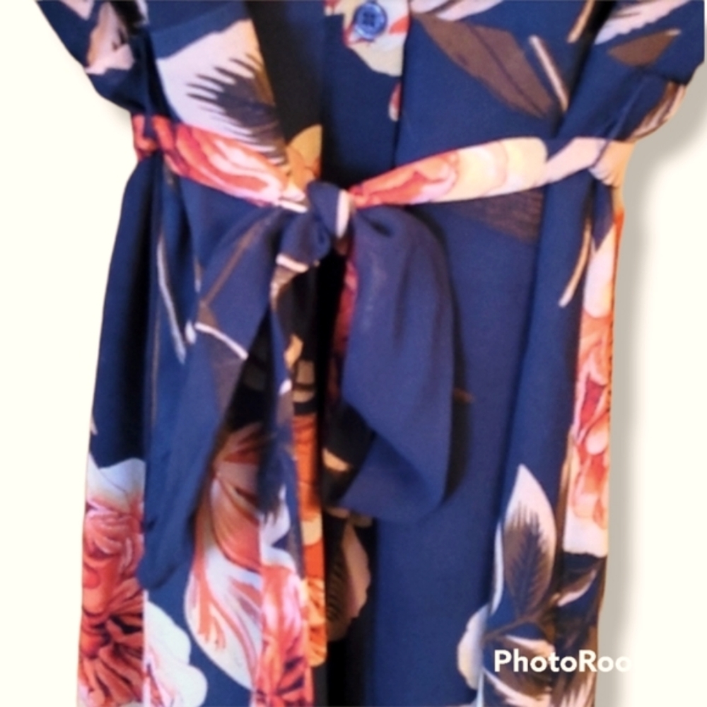 Atelier Blue Button Down Dark Floral Dress - Picture 3 of 11